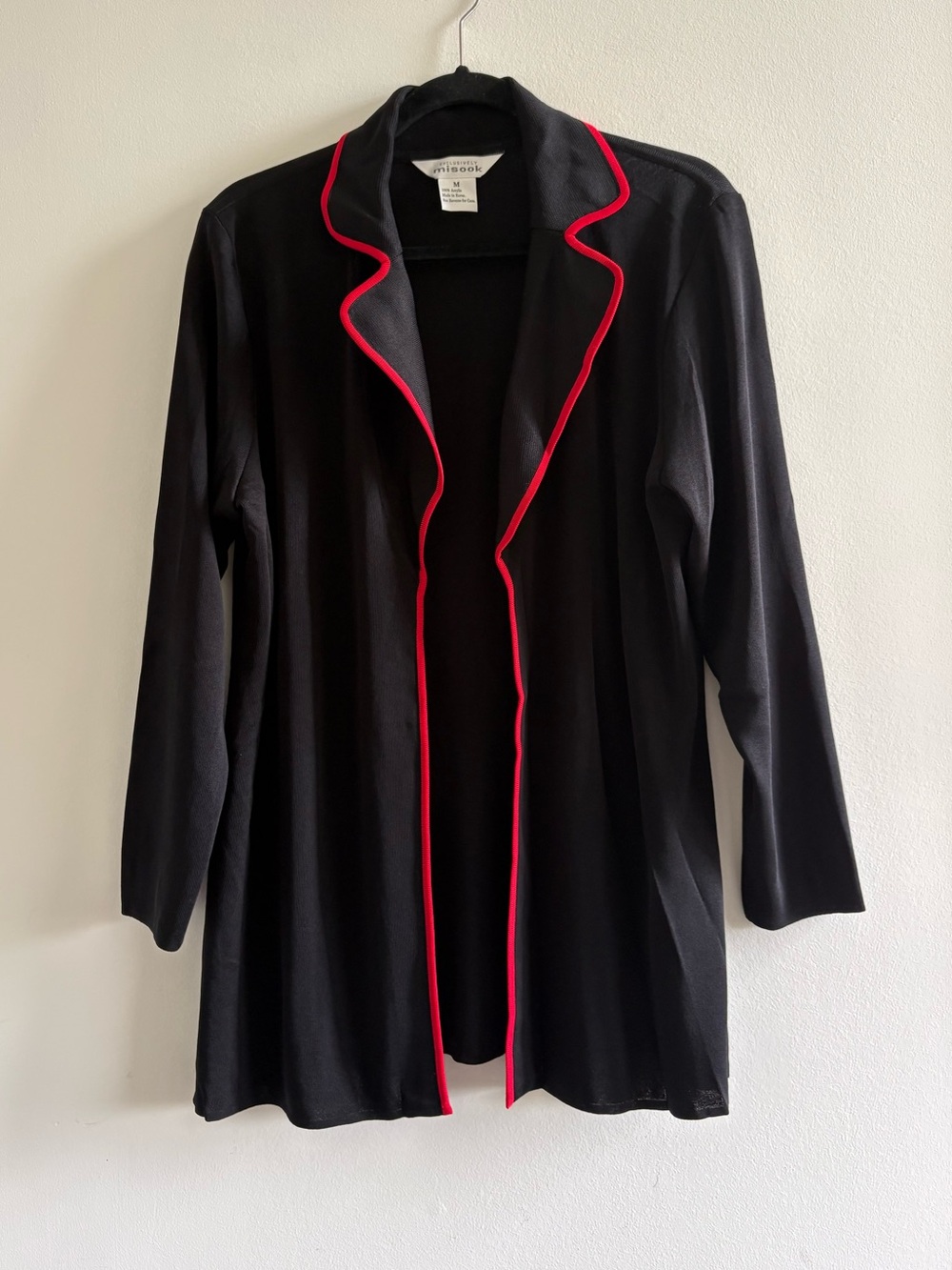 Misook Black Relaxed Cardigan Blazer with Red Trim Sz M